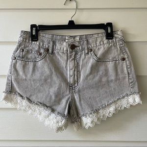 Free People gray denim shorts with lace size 28